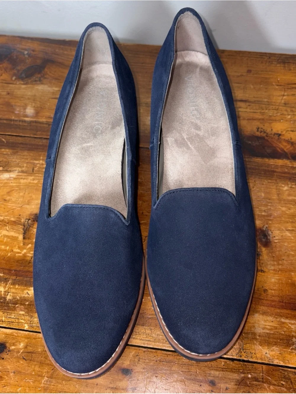 Vionic Women 10 Willa Wedge pump heel shoe Navy blue Suede Waterproof